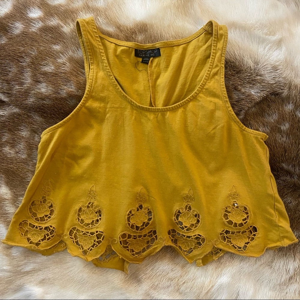 TOPSHOP Saffron Yellow Crochet Lace Crop Top